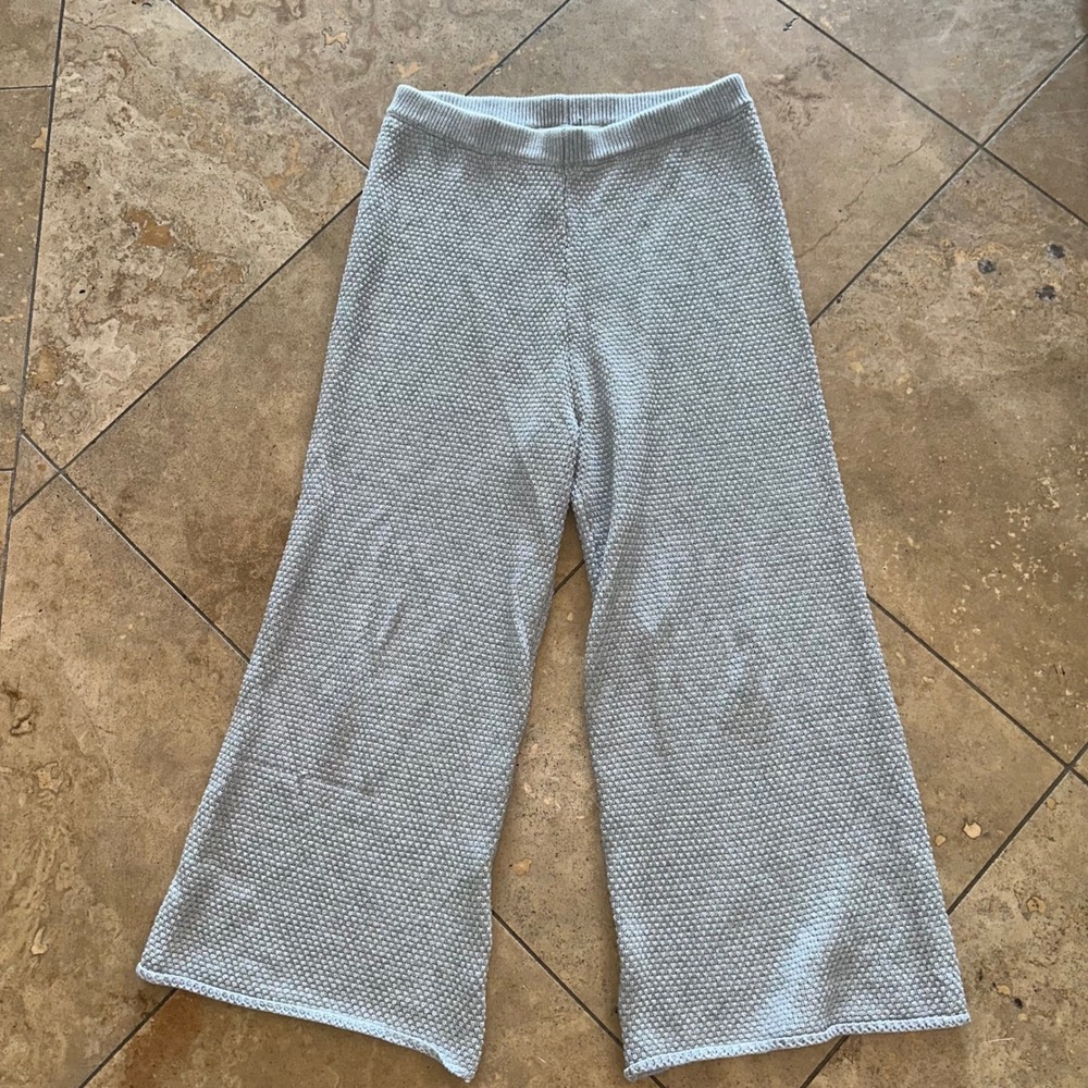 FP Beach Free People Knit‎ Wide Leg Cropped Pants Light Blue Medium M